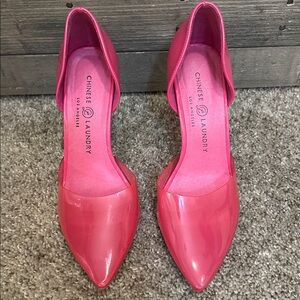 Chinese Laundry Pink Patent Pointed Toe Heels | Translucent Jelly Toe | Size 8